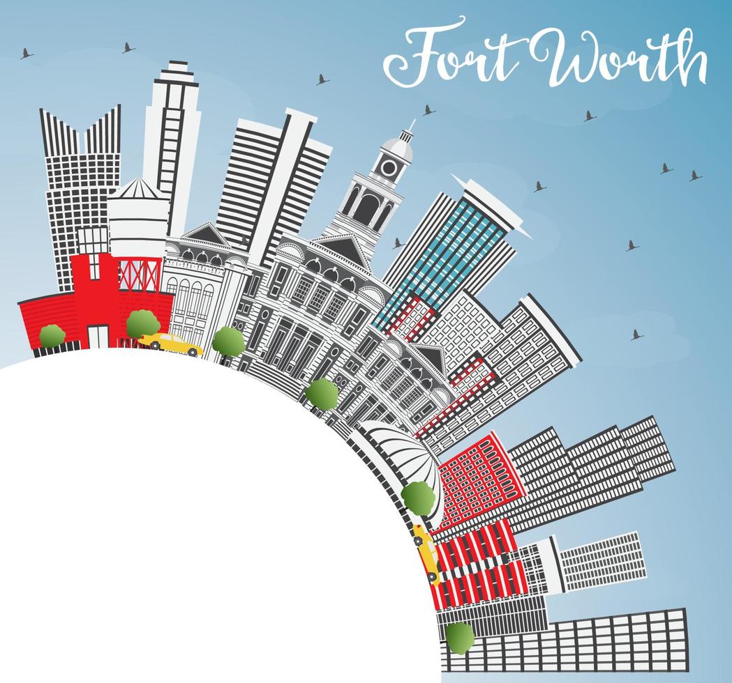 Fort Worth USA Skyline with Gray Buildings, Blue Sky and Copy Space. vector