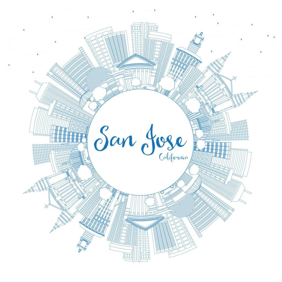 Outline San Jose California Skyline with Blue Buildings and Copy Space. vector