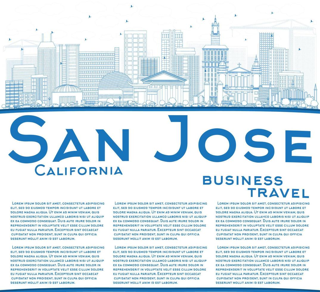 Outline San Jose California Skyline with Blue Buildings and Copy Space. vector