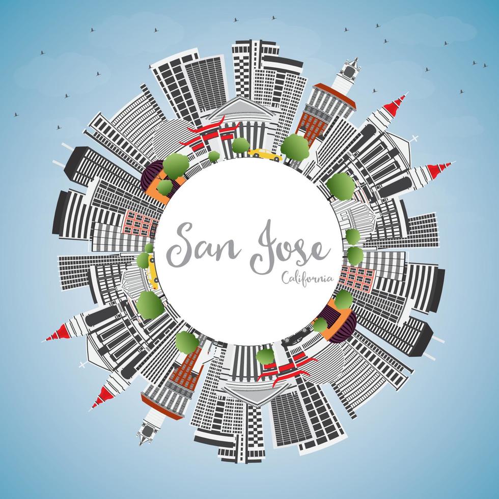 San Jose California Skyline with Gray Buildings, Blue Sky and Copy Space. vector