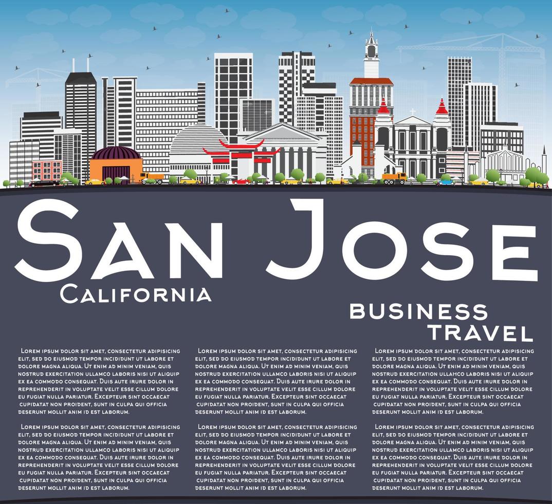 San Jose California Skyline with Gray Buildings, Blue Sky and Copy Space. vector