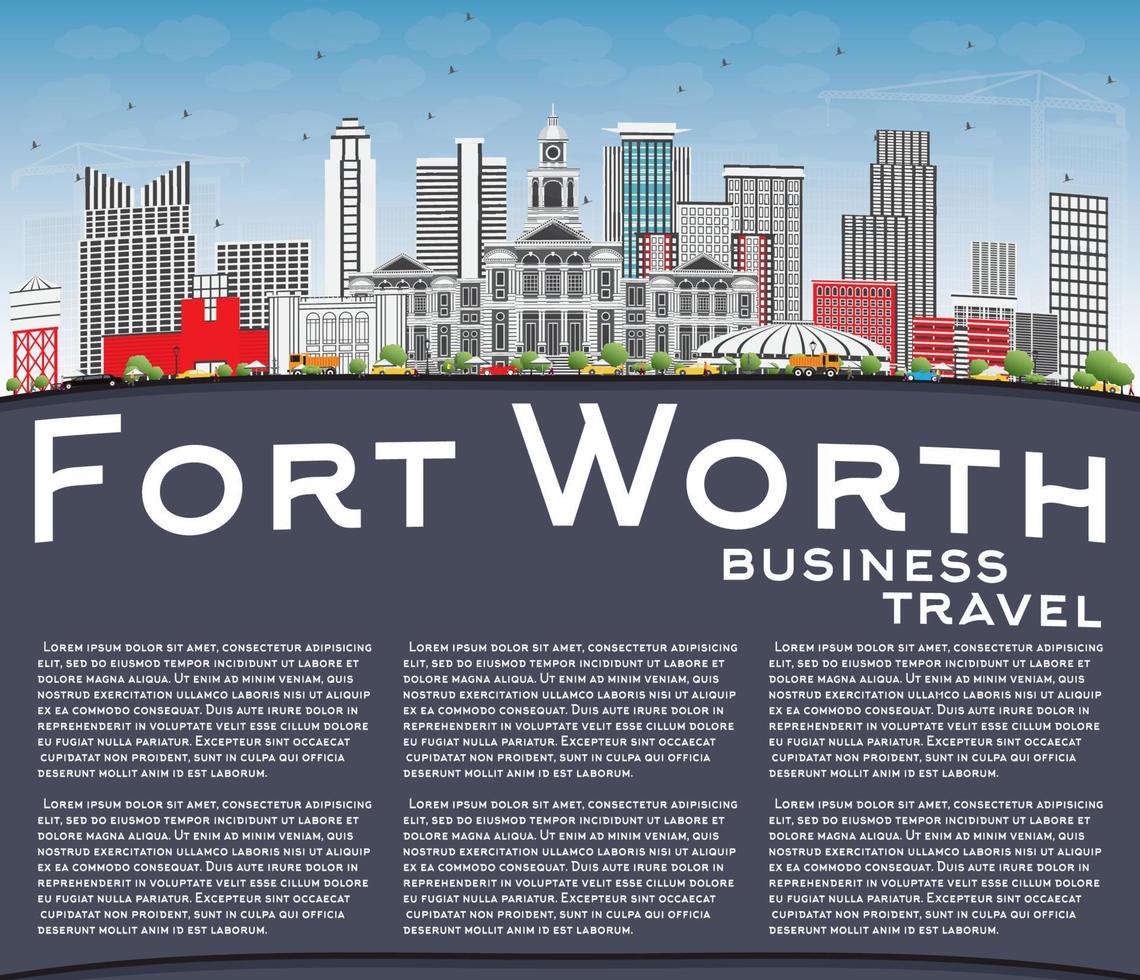 Fort Worth Skyline with Gray Buildings, Blue Sky and Copy Space. vector