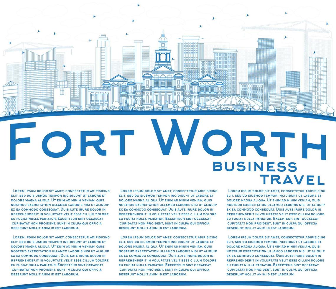 delinee el horizonte de fortworth con edificios azules y copie el espacio. vector