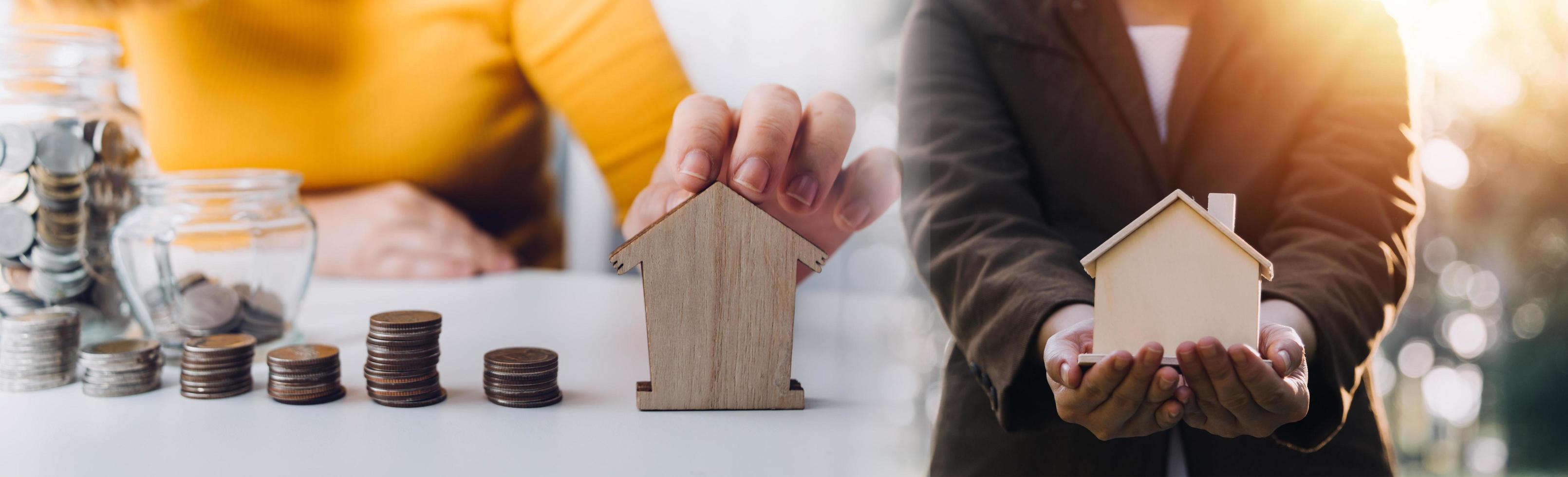 Hand of Business people calculating interest, taxes and profits to invest in real estate and home buying photo