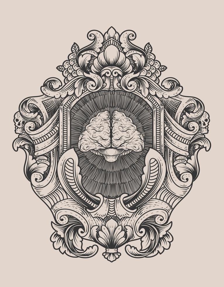 Ilustración cerebro antiguo con estilo de grabado vector