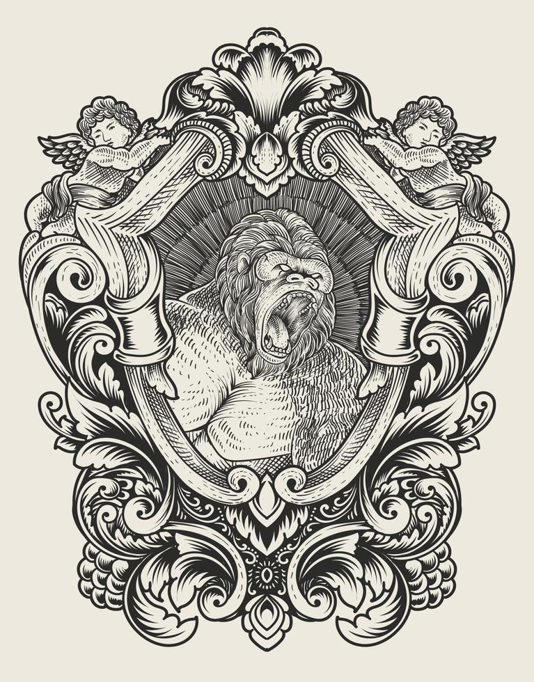 Ilustración de gorila vintage con estilo de grabado vector