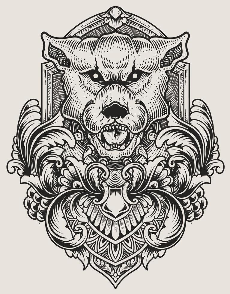 illustration vintage dog with engraving style vector