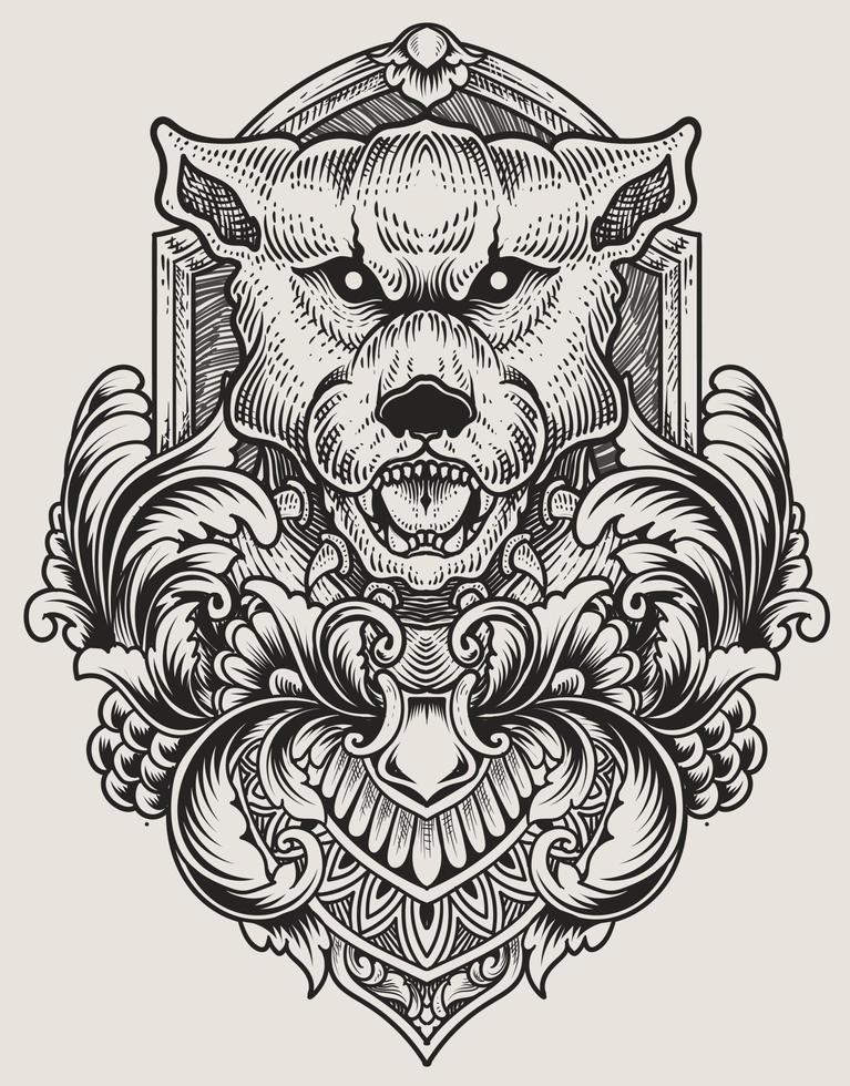 illustration vintage dog with engraving style vector