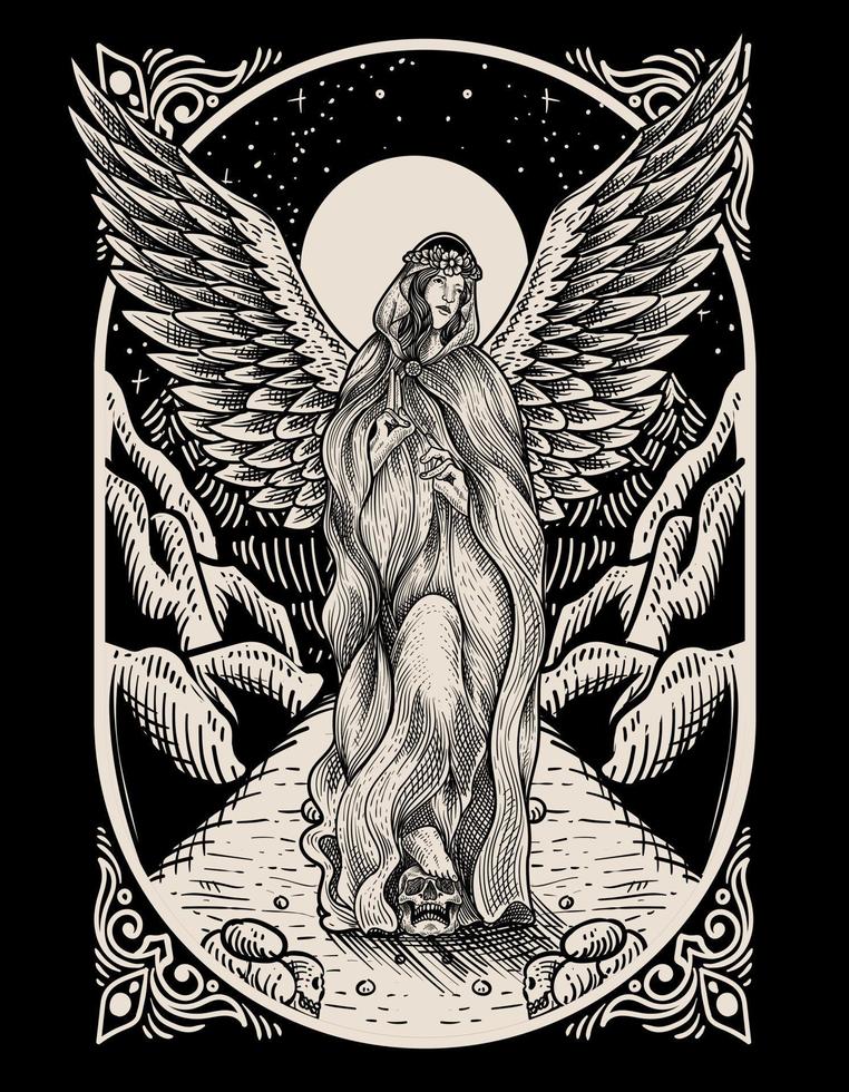 illustration vintage angel with engraving style vector