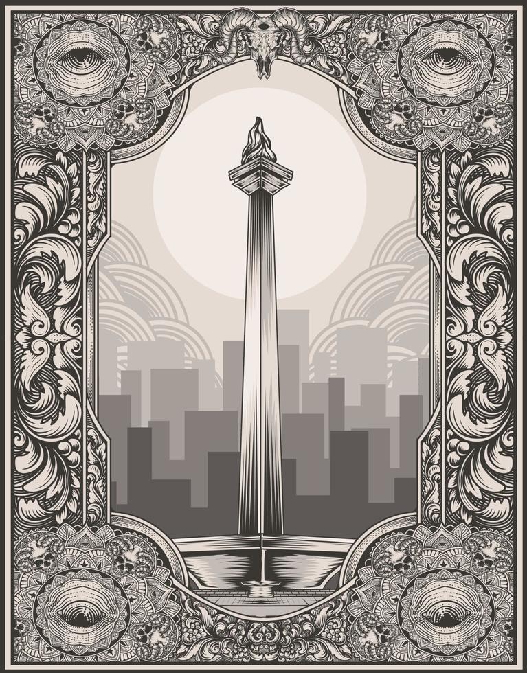 Illustration Monas jakarta landmark icon vector