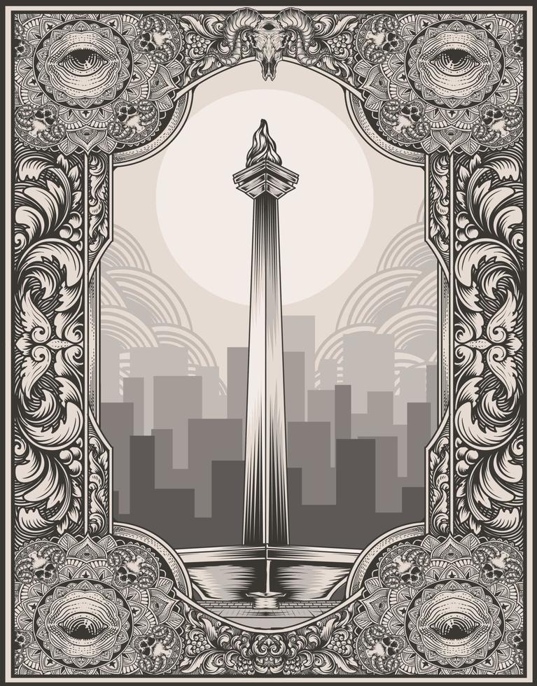 ilustración monas jakarta emblemático icono vector