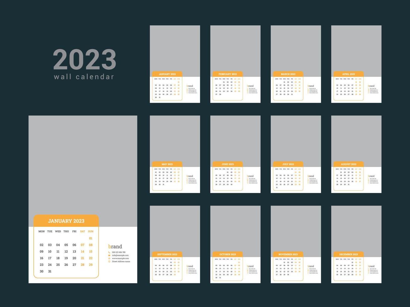 calendario de pared 2023 vector