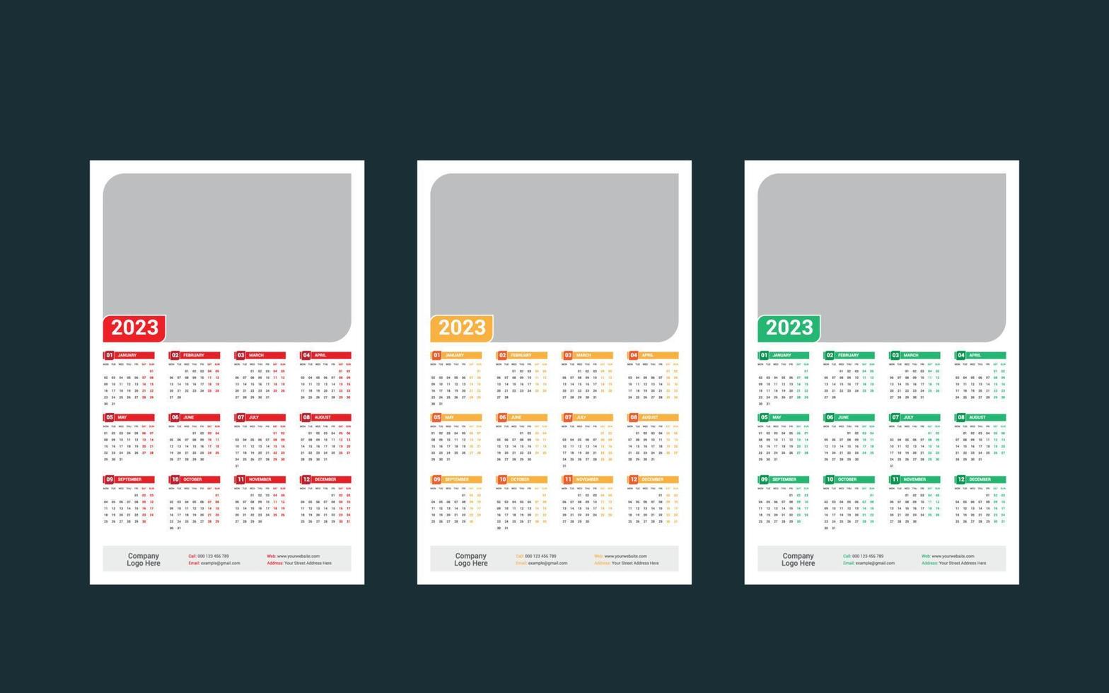 One Page Wall Calendar 2023 vector