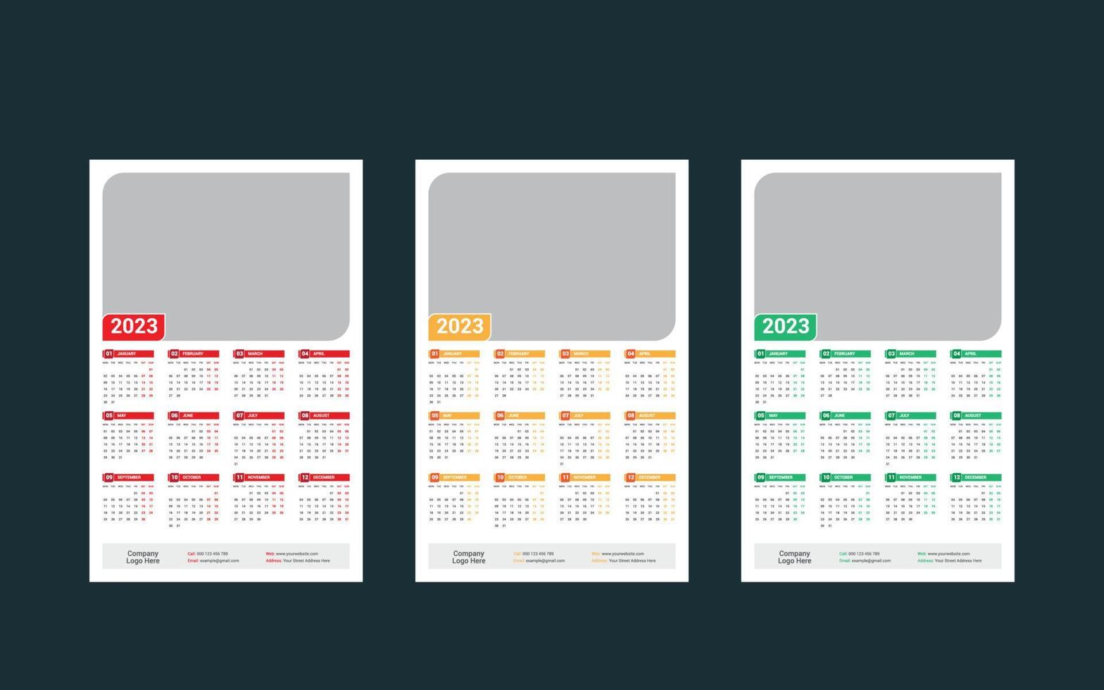 calendario de pared de una página 2023 vector