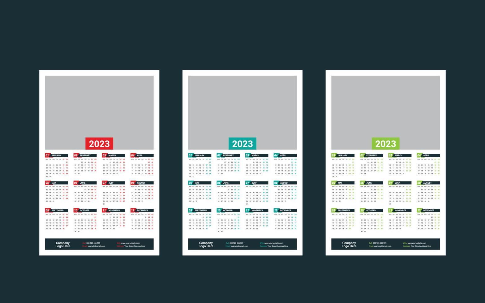 One Page Wall Calendar 2023 vector