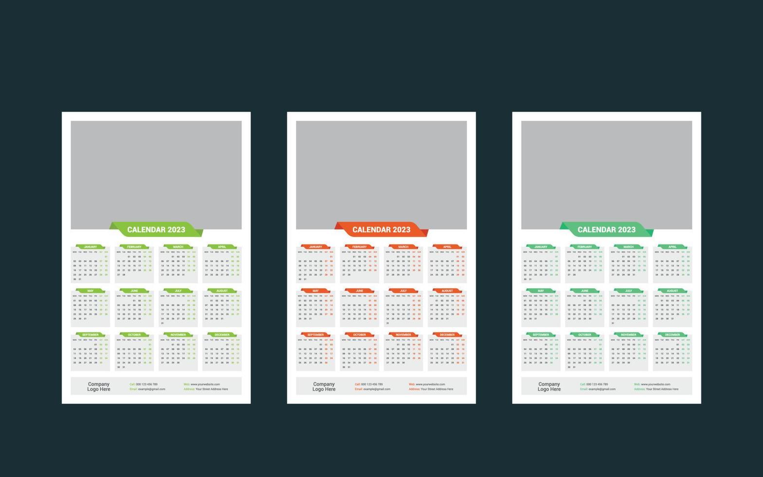 One Page Wall Calendar 2023 vector