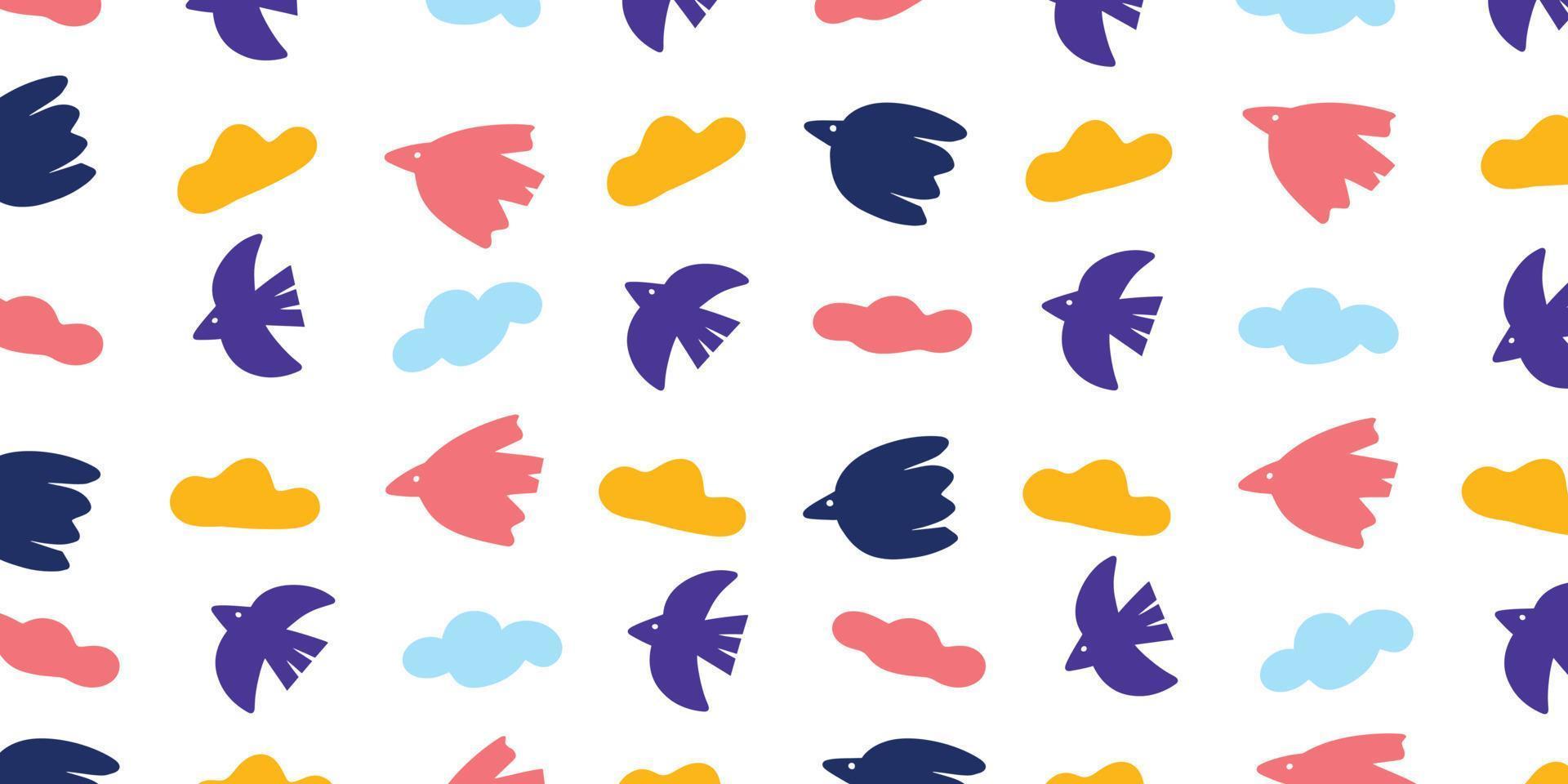 Minimalist trendy bord and cloud in naive style for cute background illustration design. Wallpaper in pattern hand drawn style vector