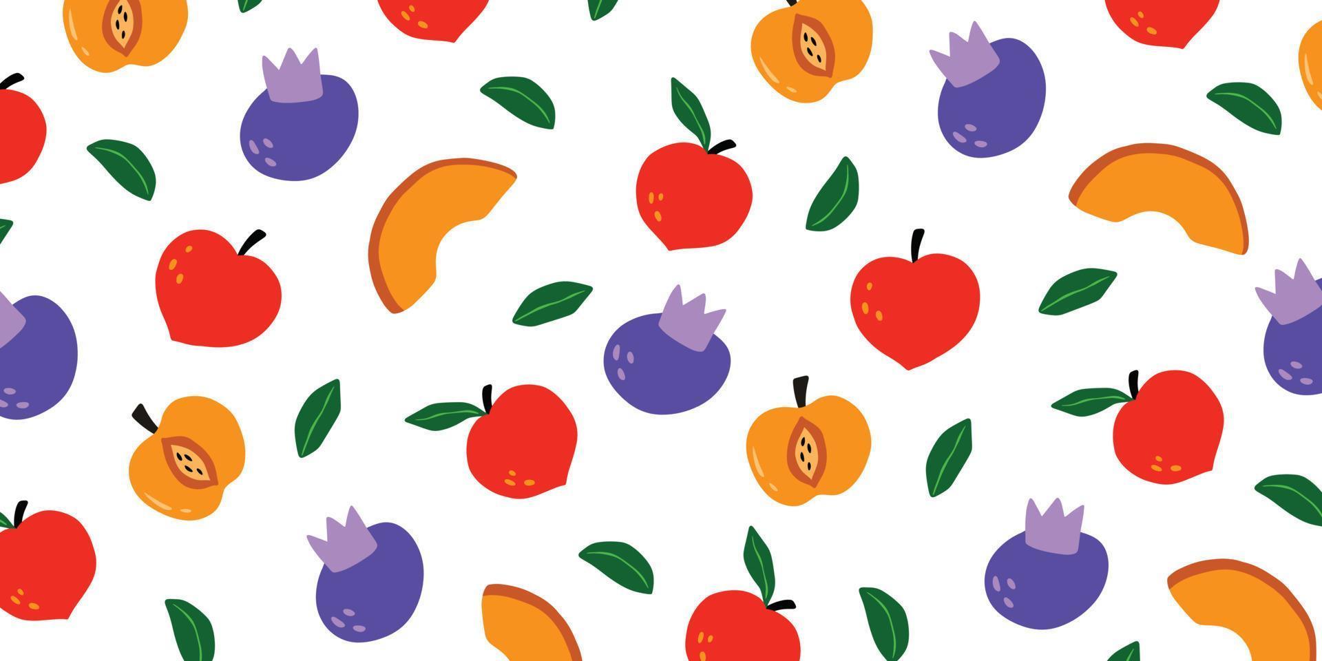 composición de frutas de moda en estilo ingenuo para un lindo diseño de ilustración de fondo. fondo de pantalla en patrón estilo dibujado a mano vector