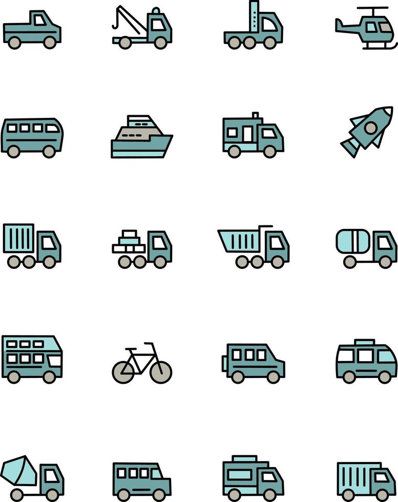 Transportation icon pack, illustration, vector on a white background.