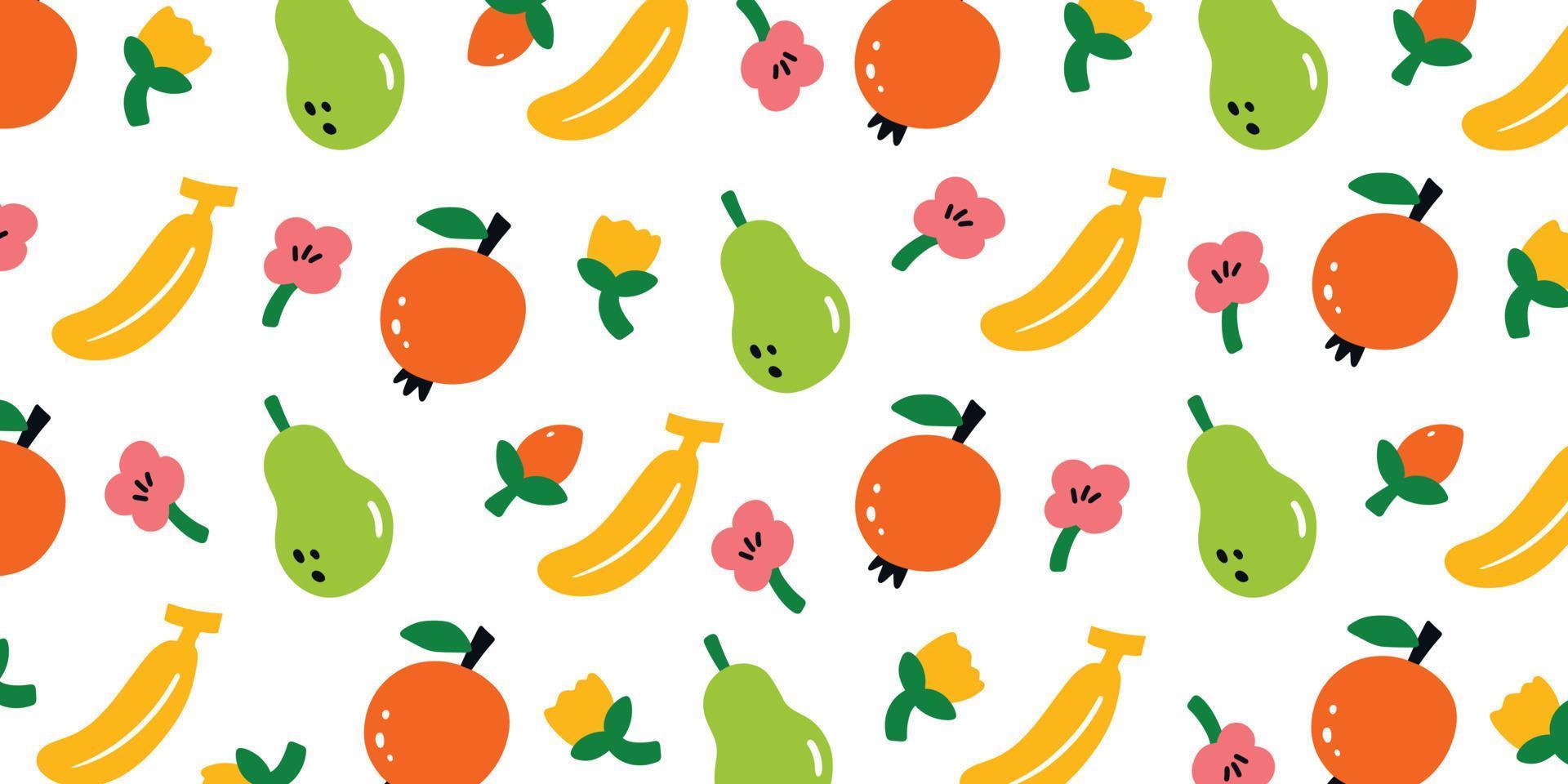 Trendy fruit composition in naive style  for cute background illustration design. Nature wallpaper in pattern hand drawn style vector