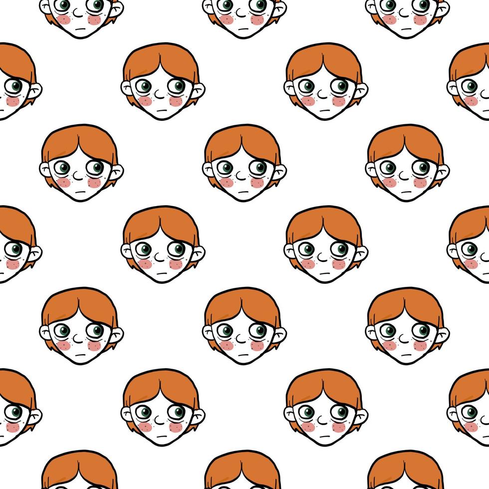 Boy head pattern, seamless pattern on white background. vector