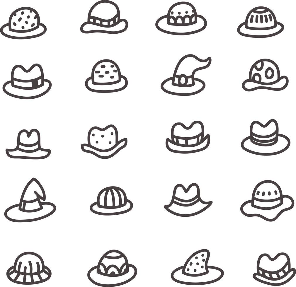 Types of hats, illustration, vector on a white background