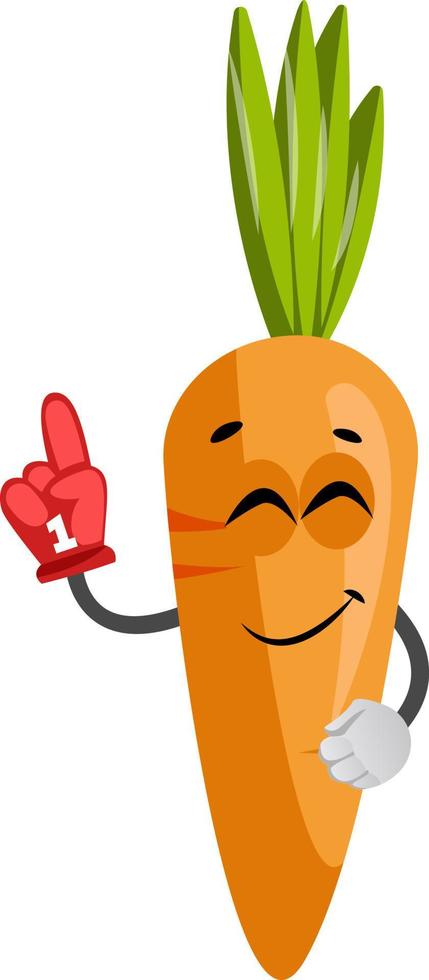 Zanahoria con guante rojo, ilustración, vector sobre fondo blanco.