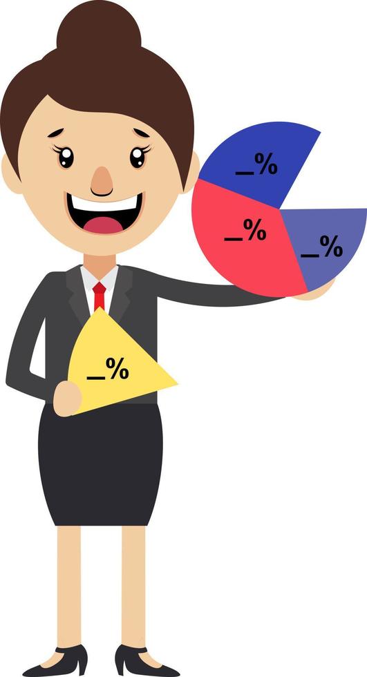 Woman with analytics, illustration, vector on white background.