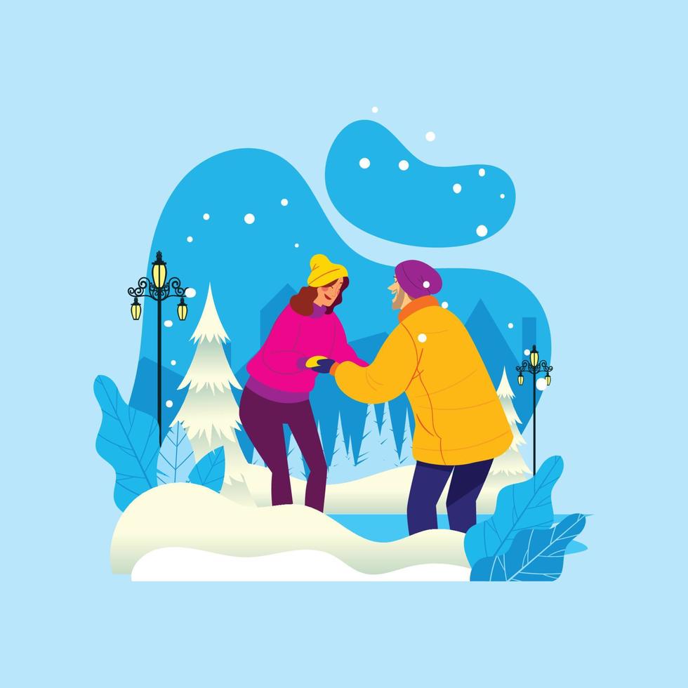 Young Couple Learning Ice Skating vector