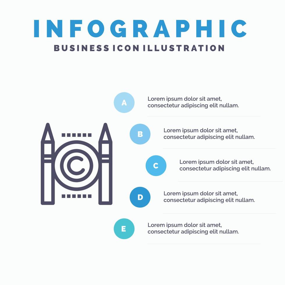 Business Conflict Copyright Digital Line icon with 5 steps presentation infographics Background vector