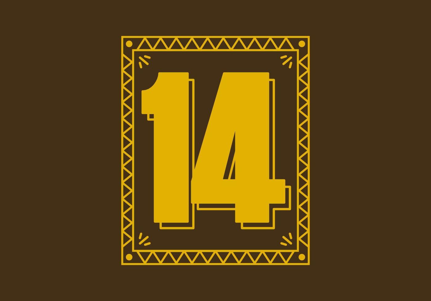 número 14 en marco de rectángulo retro vector