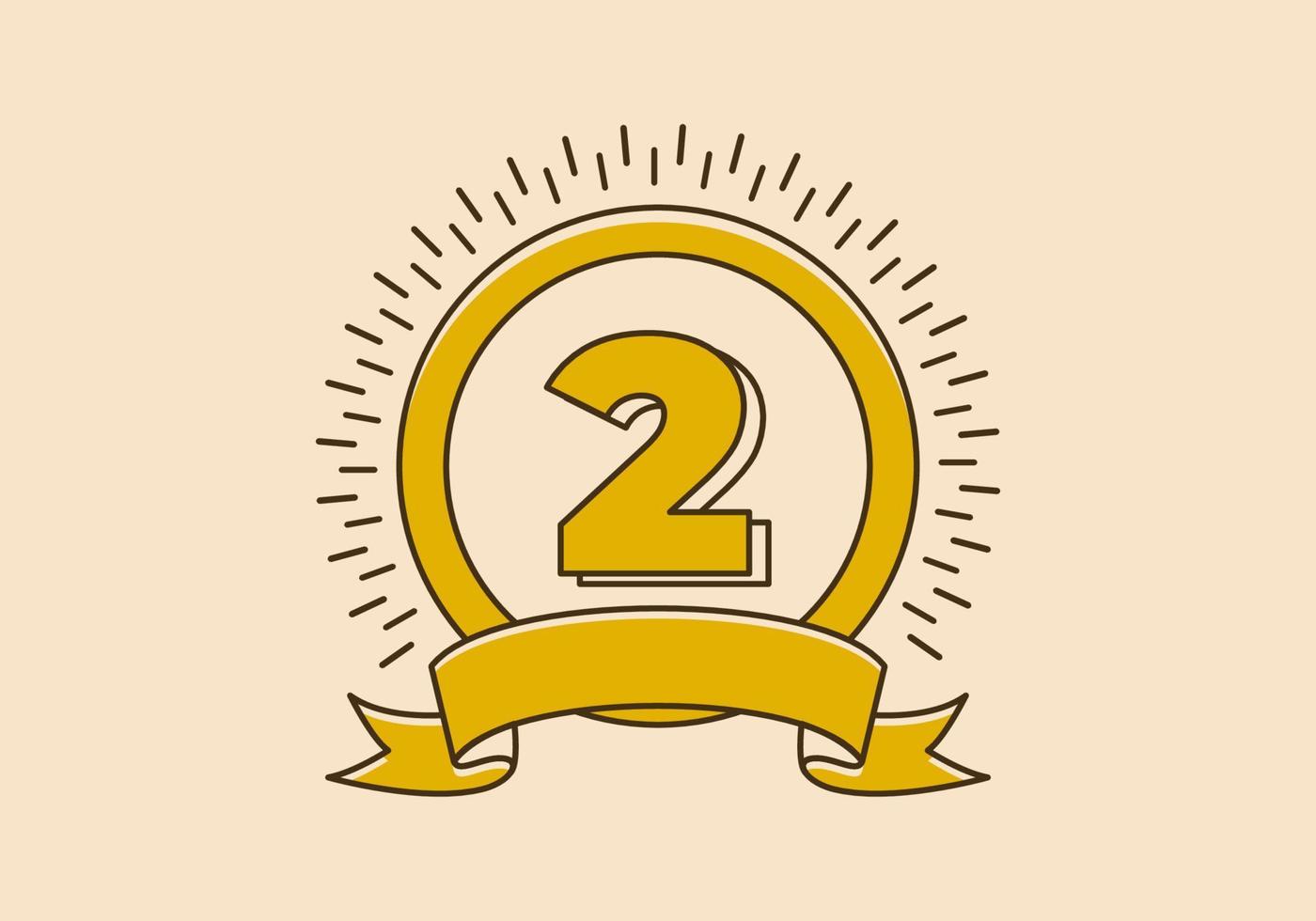 Vintage yellow circle badge with number 2 on it vector