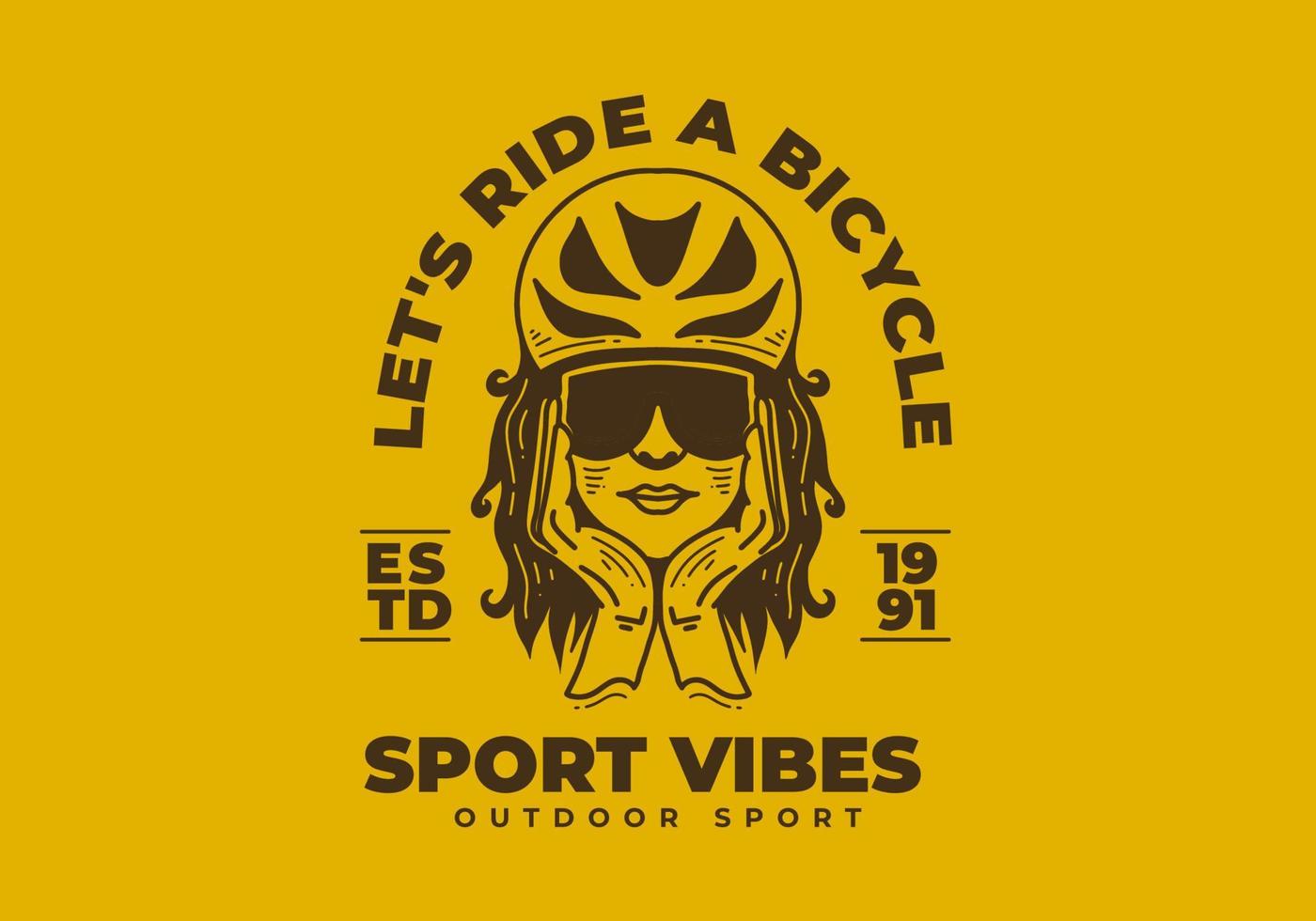 Vintage art illustration of a woman wearing bicycle helmet vector