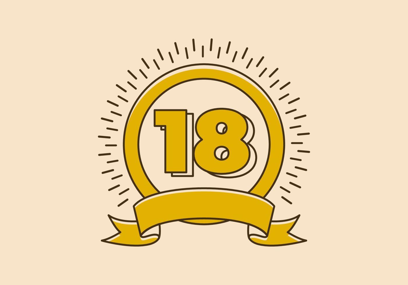 Vintage yellow circle badge with number 18 on it vector