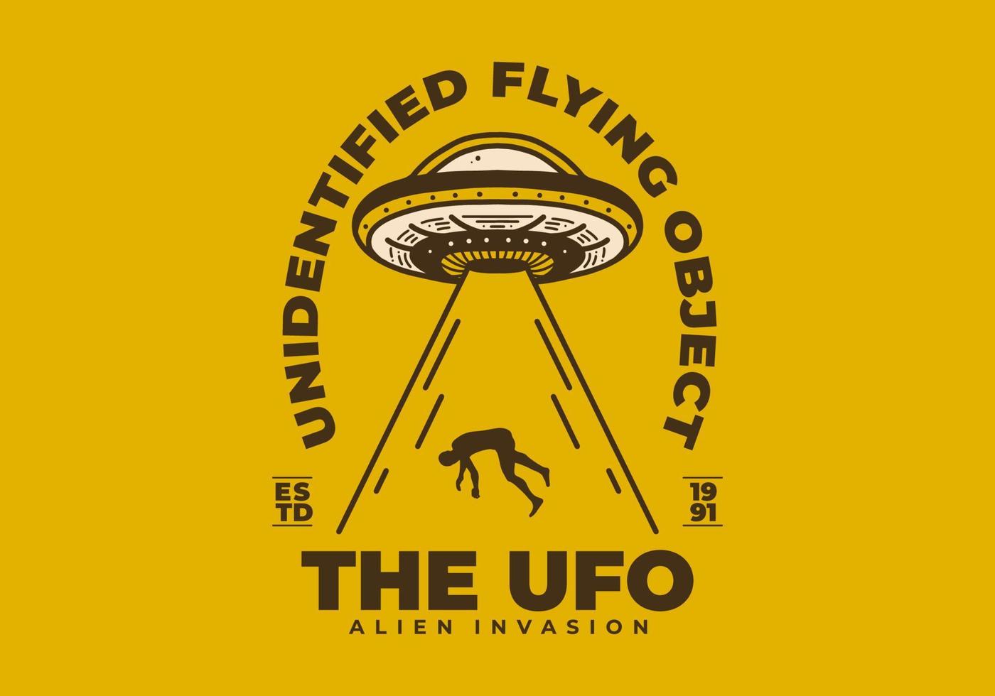 Vintage art illustration of a ufo suck a human vector