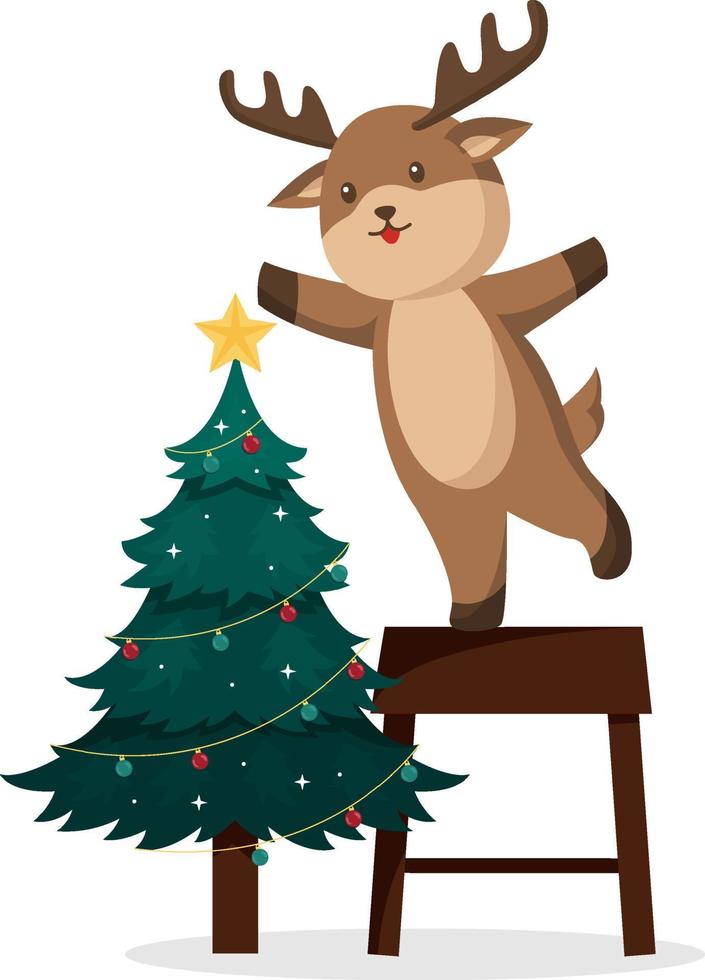 Reindeer with Christmas Tree Character Design Illustration vector