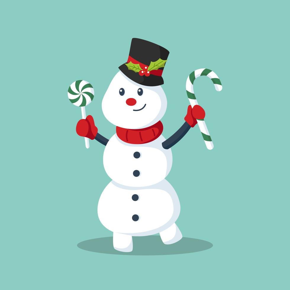 Cute Christmas Snowman with Hat Character Design Illustration vector