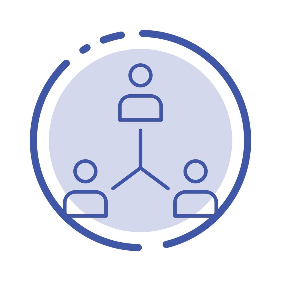 estructura empresa cooperación grupo jerarquía personas equipo línea punteada azul icono línea vector