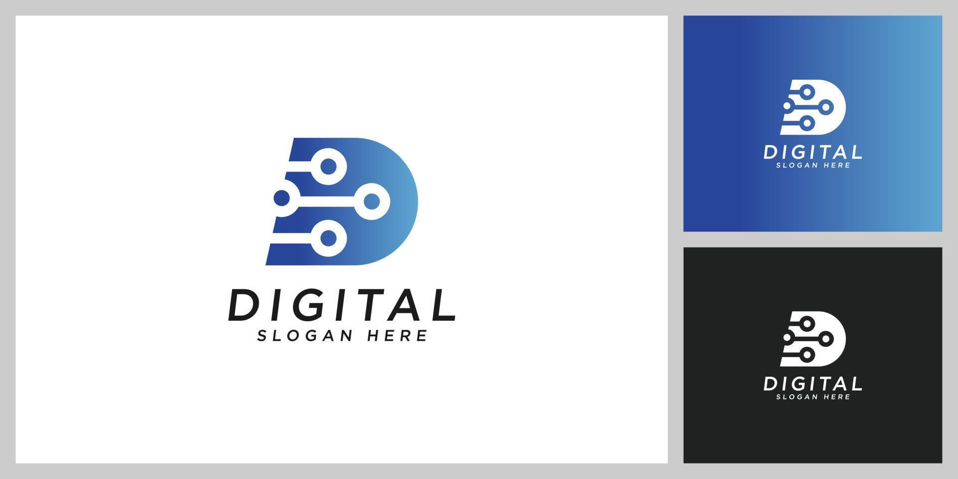 initials letter D digital logo vector design