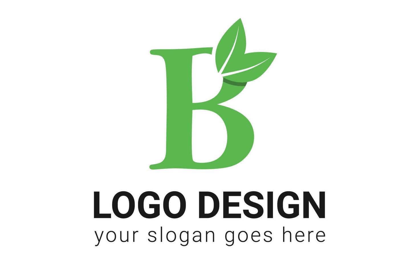 Logotipo ecológico de letra b con hoja. tipo de letra vectorial para afiches de la naturaleza, emblema ecológico, identidad vegana, tarjetas de hierbas y botánicas, etc. logotipo de letra b de ecología con hoja verde. vector