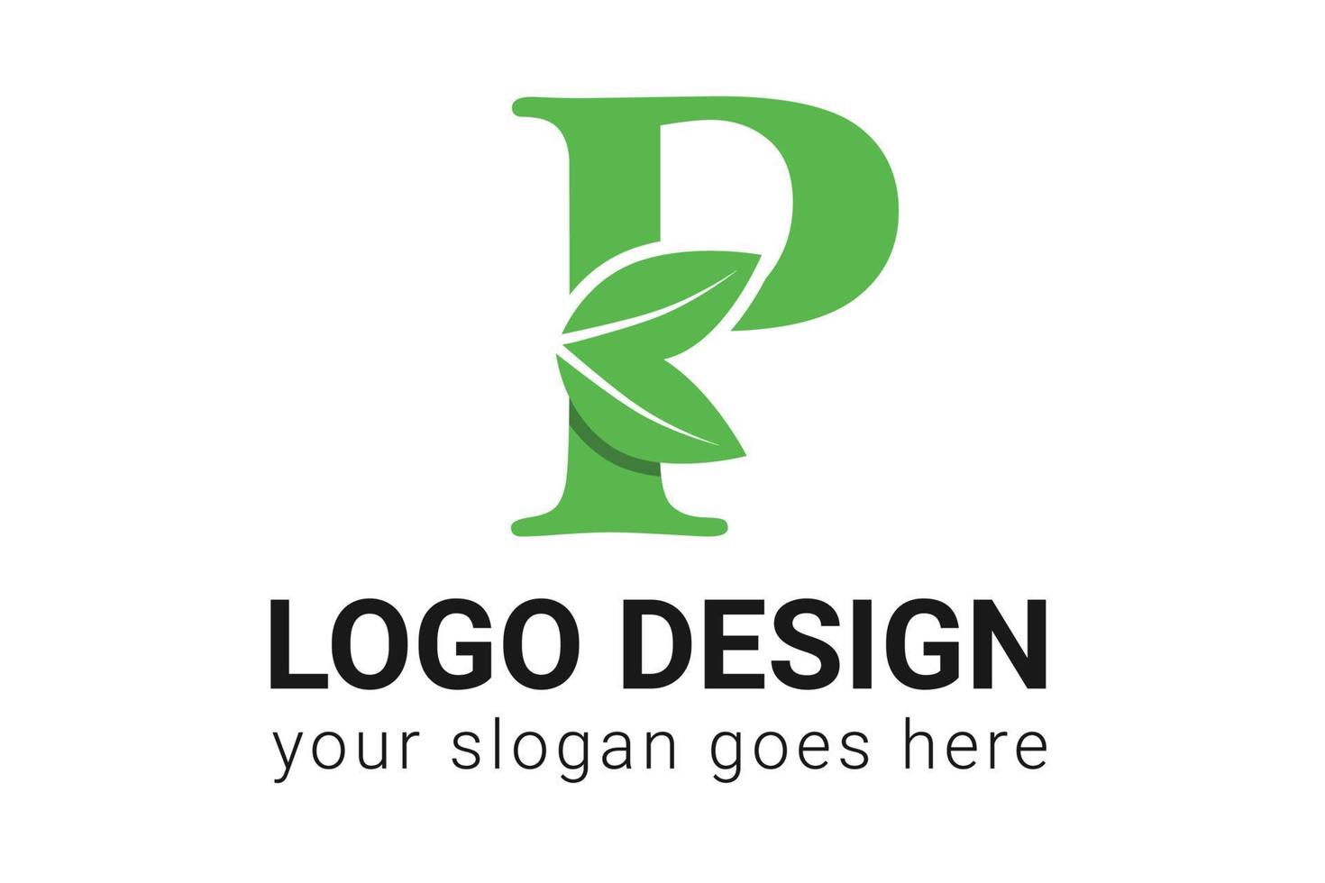 P letter eco logo with leaf. Vector typeface for nature posters, eco friendly emblem, vegan identity, herbal and botanical cards etc. Ecology P letter logo with green leaf.
