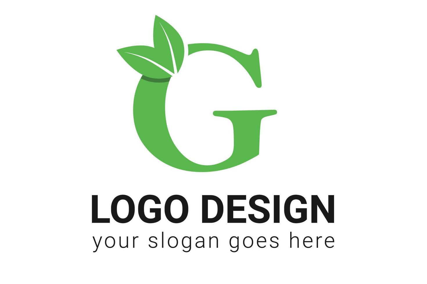 G letter eco logo with leaf. Vector typeface for nature posters, eco friendly emblem, vegan identity, herbal and botanical cards etc. Ecology G letter logo with green leaf.