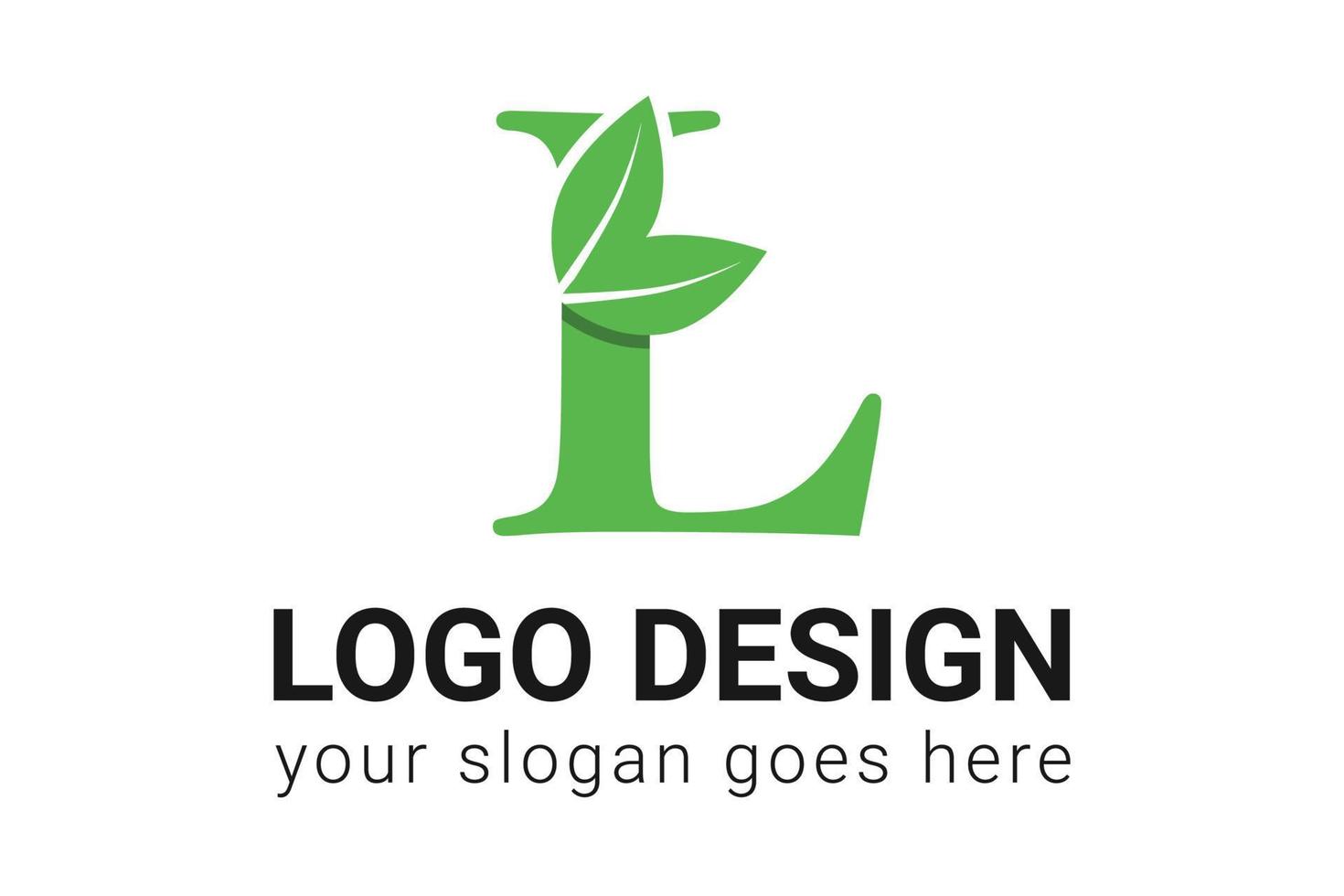 L letter eco logo with leaf. Vector typeface for nature posters, eco friendly emblem, vegan identity, herbal and botanical cards etc. Ecology L letter logo with green leaf.