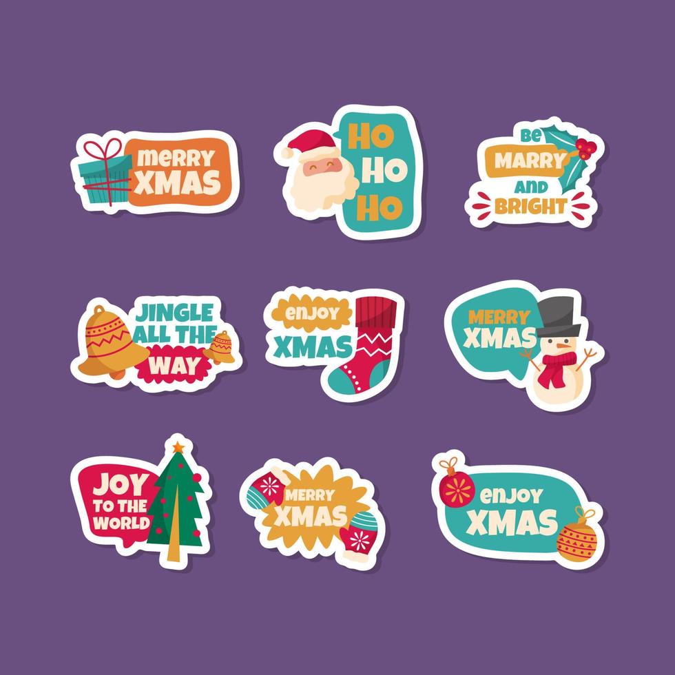 Christmas Hand Drawn Doodle Greting Sticker Collection vector