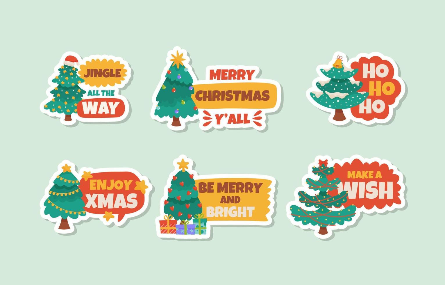 Christmas Tree Greting Sticker Collection vector