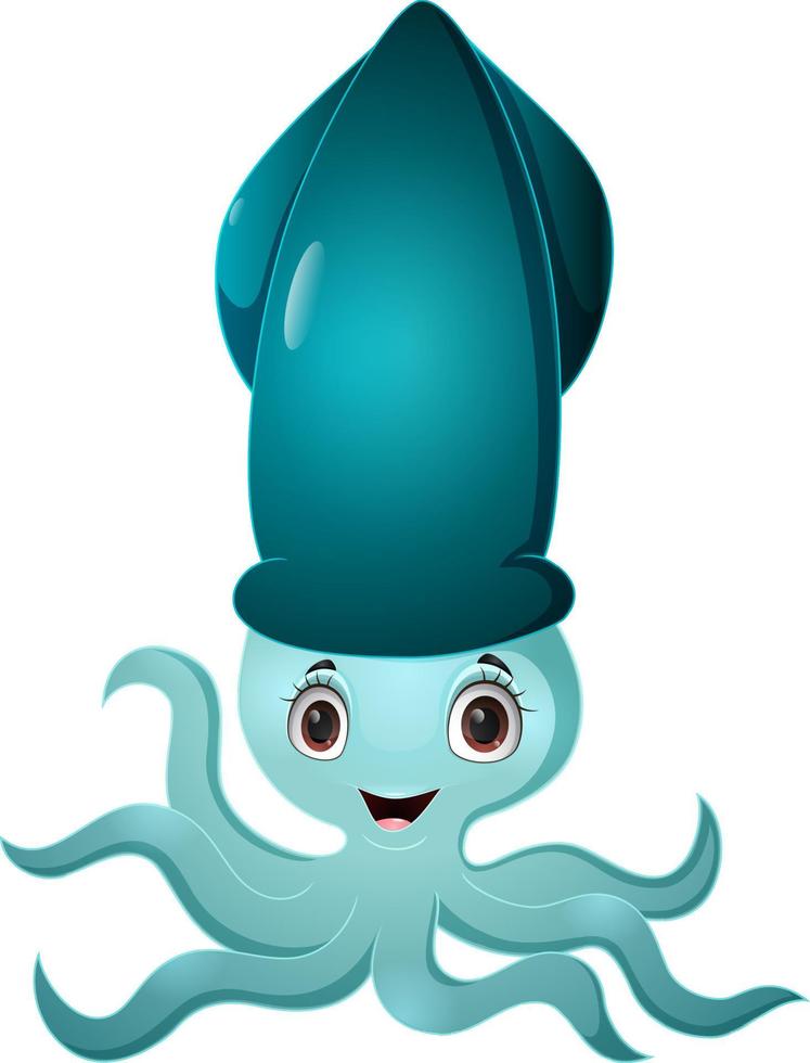 Cute blue squid cartoon on white background vector