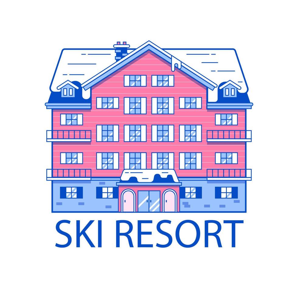 Winter Ski Resort Line Illustration vector