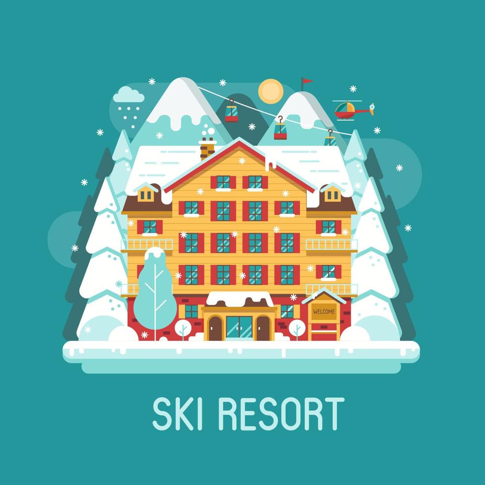 Winter Ski Resort Flat Landscape vector