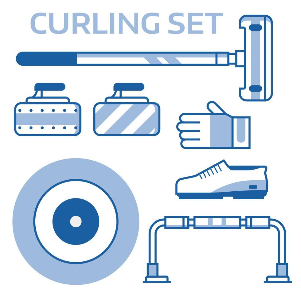 Curling Equipment Outline Icons vector