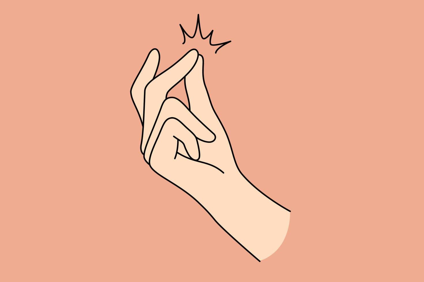 concepto de mano y lenguaje de señas. mano humana haciendo chasquidos de dedos sobre ilustración de vector de fondo pastel